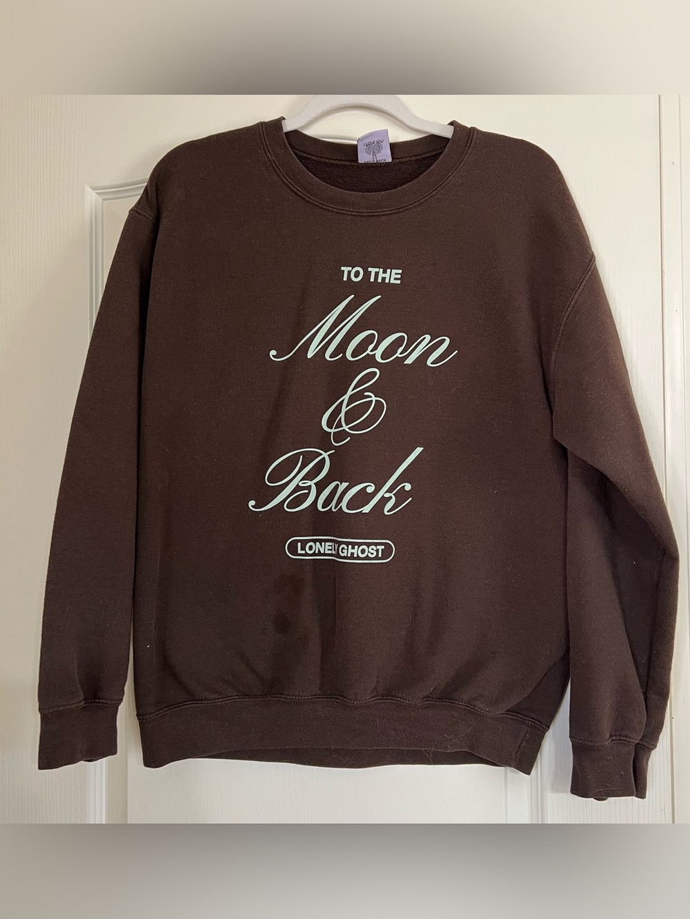 LONELY GHOST "To The Moon & Back" Brown Crewneck Sweatshirt Size Medium